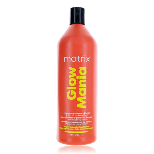Matrix Glow Mania color-protecting conditioner bottle, amber-orange with black cap