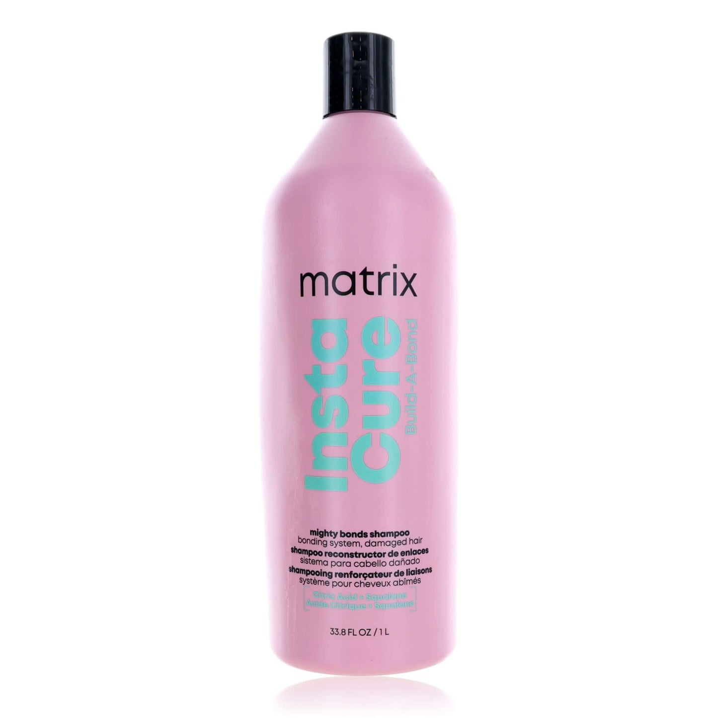 Matrix InstaCure shampoo bottle, pink with black cap
