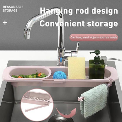 Telescopic Sink Rack Soap Sponge Holder Kitchen Sinks Organizer Adjustable Sinks Drainer Rack Storage Basket Kitchen Accessories