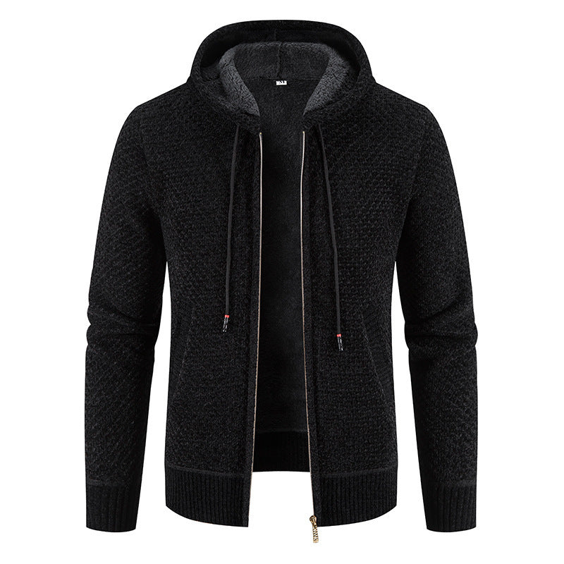 Men's Fleece-Lined Hooded Knit Cardigan - Warm Velvet-Thickened Coat Knitwear Men's Hooded Sweater Fleece-lin | Ectron Online