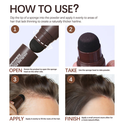 Instructions on how to use a hair thickening product with images and text.