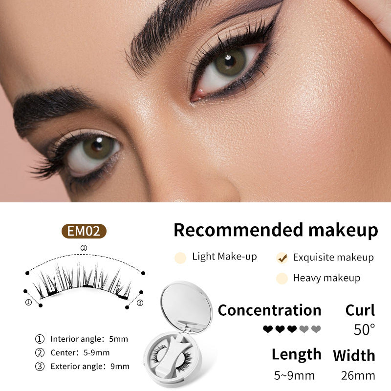 Magnetic false eyelashes EM02 style with open applicator case and two lash strips