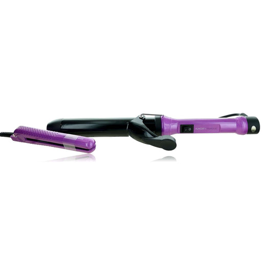 2-piece curling wand set with purple barrels and black handles