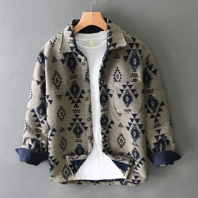 Men's Retro Woolen Shirt Men's Autumn New Retro Jacquard Woolen L | Ectron Online