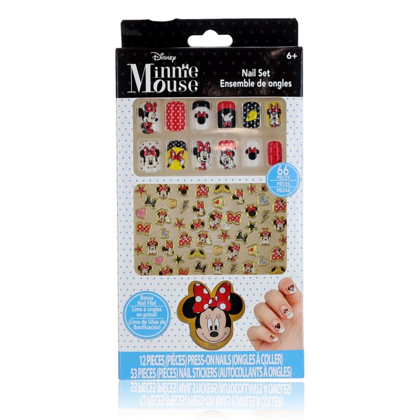 Kids Minnie Mouse nail art set box, 66-piece designs and nail stickers.
