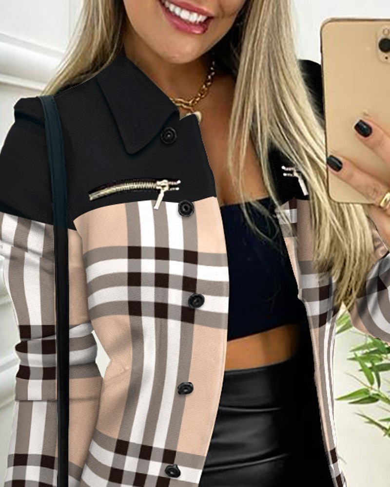 Long Sleeve Color Block Coat Long Sleeve Zipper Color Matching Printi | Ectron Online