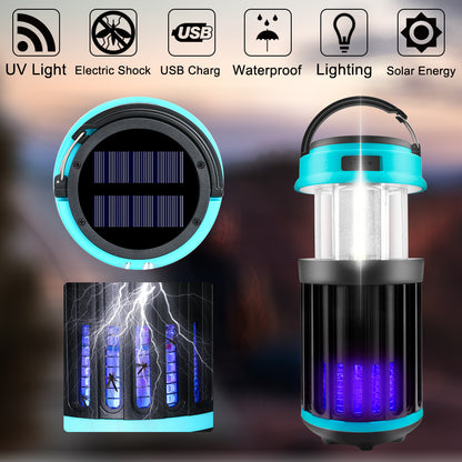 Solar LED Electric Shock Mosquito Killer Lamp Outdoor Waterproof USB Rechargeable Lighting Mosquito Trap