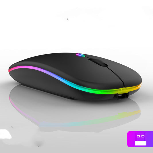 Black computer mouse with RGB lighting on a white background