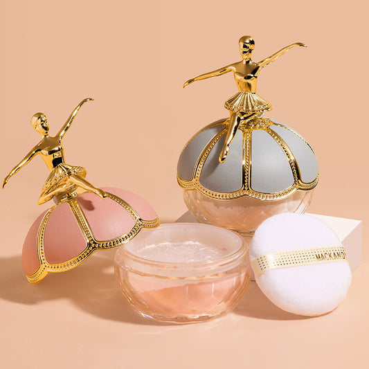 Luxury cosmetic set with gold-dancing lady design on a beige background