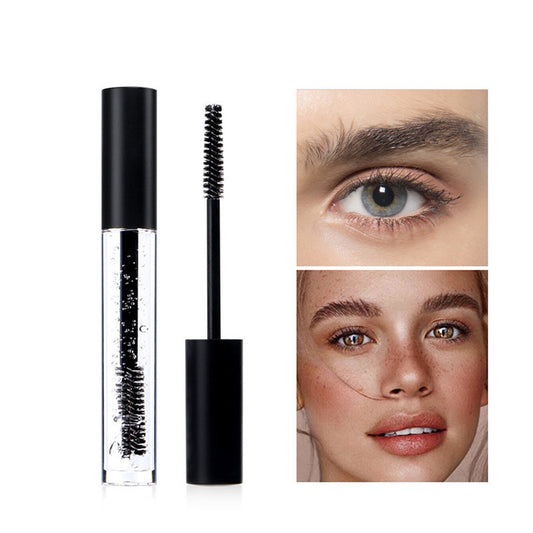 Mascara with brush and close-up of eyes and face