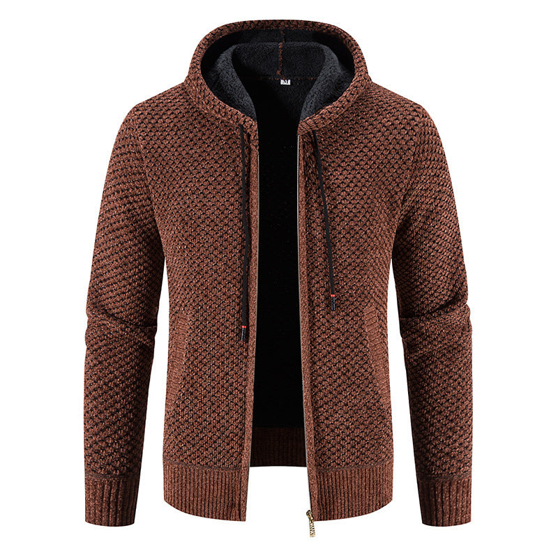 Men's Fleece-Lined Hooded Knit Cardigan - Warm Velvet-Thickened Coat Knitwear Men's Hooded Sweater Fleece-lin | Ectron Online