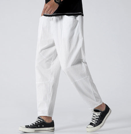 Men’s Cotton Linen Harem Pants – Loose Fit Cropped Casual Trousers Loose Cotton Linen Cropped Harem Pants C | Ectron Online