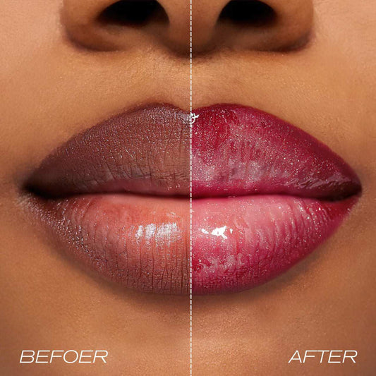 Before and after comparison of lips with a visible color change.