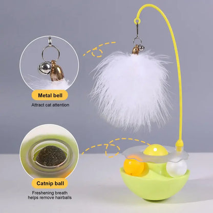 360-degree Rotating Cat Toy Engaging Cat Toys Rolling Ball Teaser Stick with Catnip Bell Feather Wand for Scratch-resistant