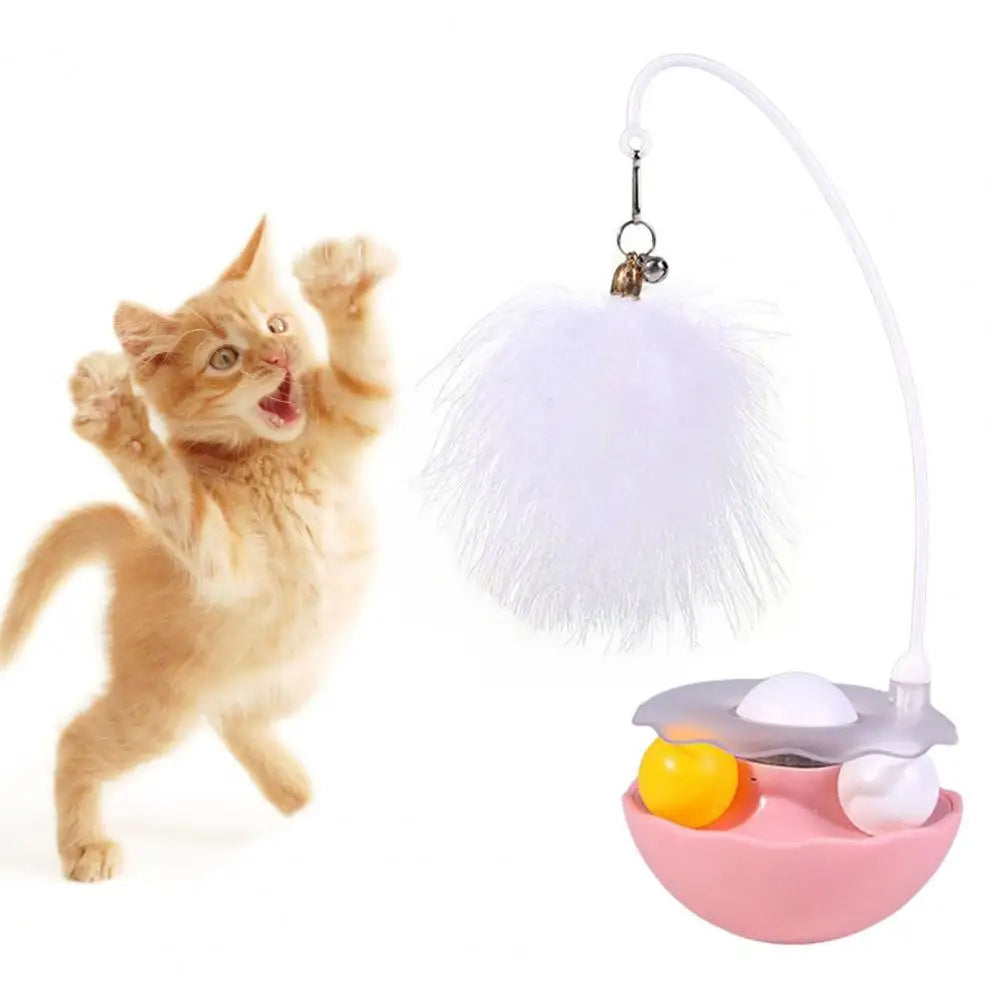 360-degree Rotating Cat Toy Engaging Cat Toys Rolling Ball Teaser Stick with Catnip Bell Feather Wand for Scratch-resistant