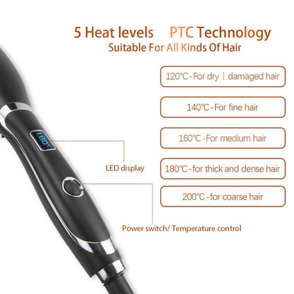 Hair straightener with temperature settings on a white background