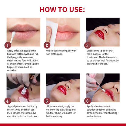 Step-by-step guide on how to use lip treatment with images and text.