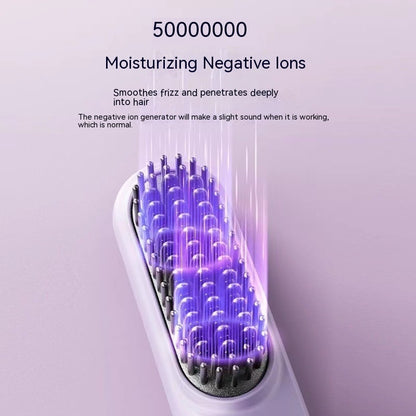 Hairbrush with purple negative ions on a light purple background