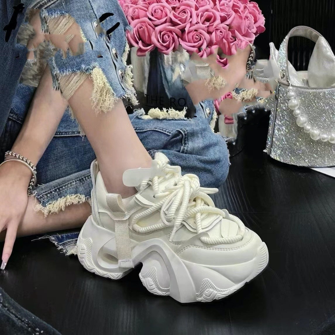 Women's Platform Sneakers – Lightweight Thick Sole All-Match Trainers Fried Street Women's Super Hot All-match | Ectron Online