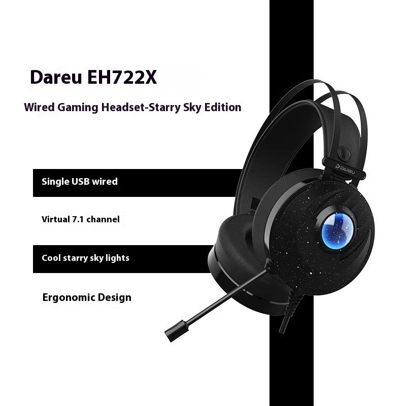 Dareu EH722X gaming headset with starry sky design on a white background