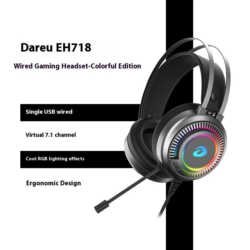 Dareu EH718 Wired Gaming Headset with RGB lighting on a white background