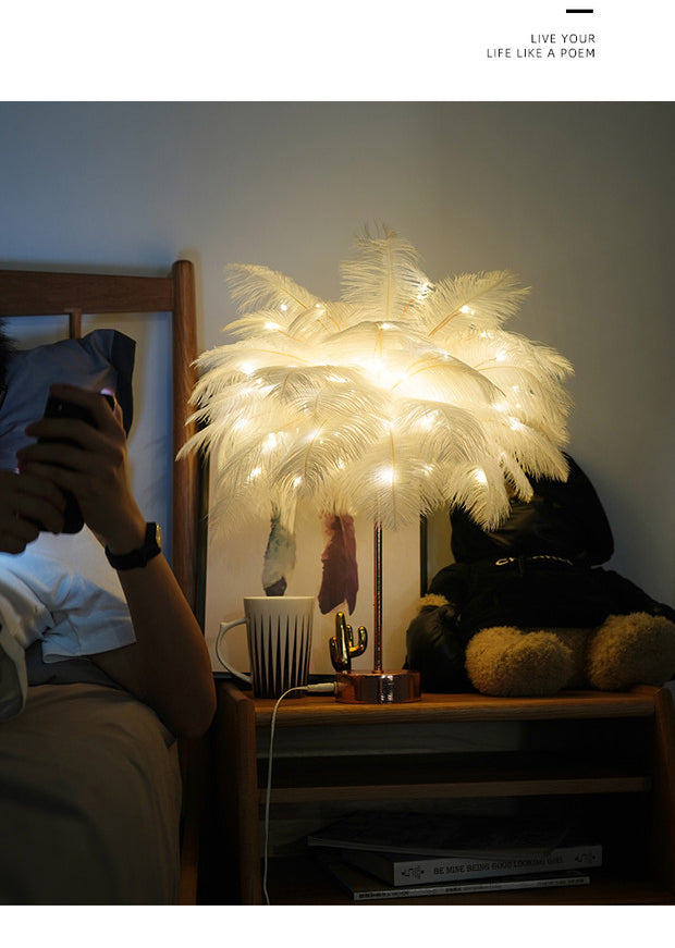 Feather Lamp Nordic Desk Lamp European-Style Bedroom Bedside Feather Table Lamp Night Light Table Lamp Decoration Modern