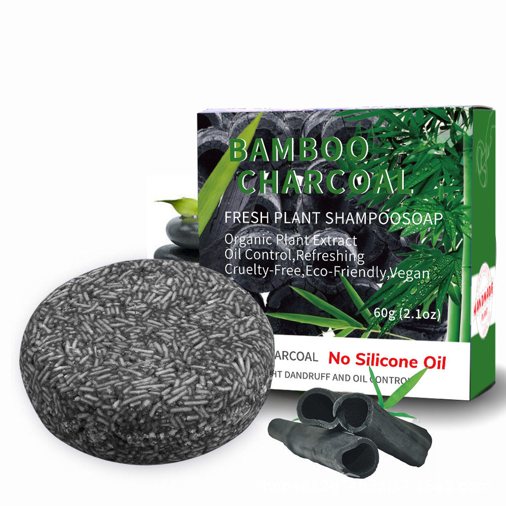 Bamboo charcoal fresh plant shampoo soap with packaging on a white background