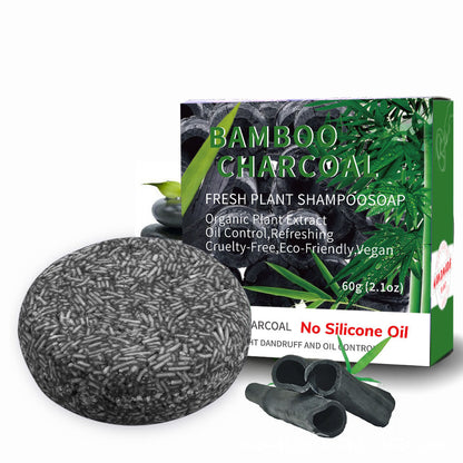 Bamboo charcoal fresh plant shampoo soap with packaging on a white background