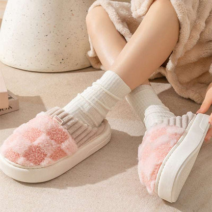 Plaid Plush Slippers – Warm Indoor Shoes for Women & Couples Plaid Plush Slippers Women's Indoor Plus | Ectron Online