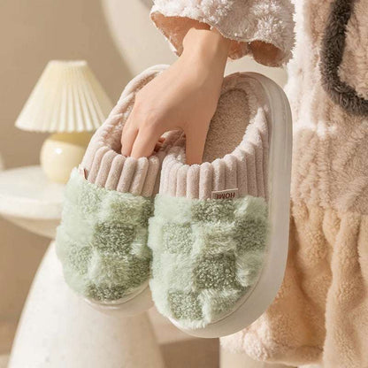 Plaid Plush Slippers – Warm Indoor Shoes for Women & Couples Plaid Plush Slippers Women's Indoor Plus | Ectron Online