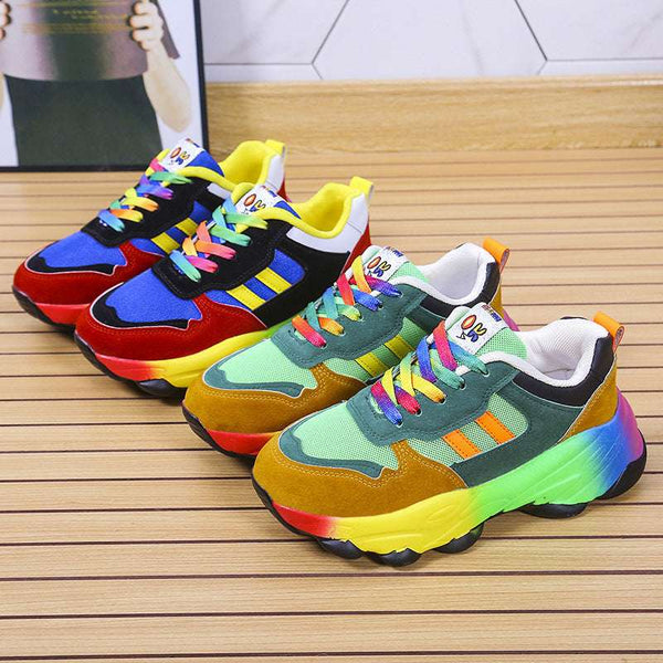 Women’s Thick Bottom Pumps – Colourful Lace-Up Sporty Style