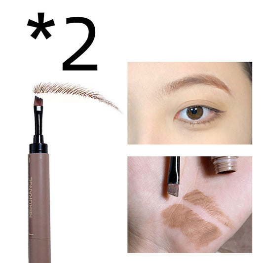 Eyebrow pencil with close-up of application on skin and eye.
