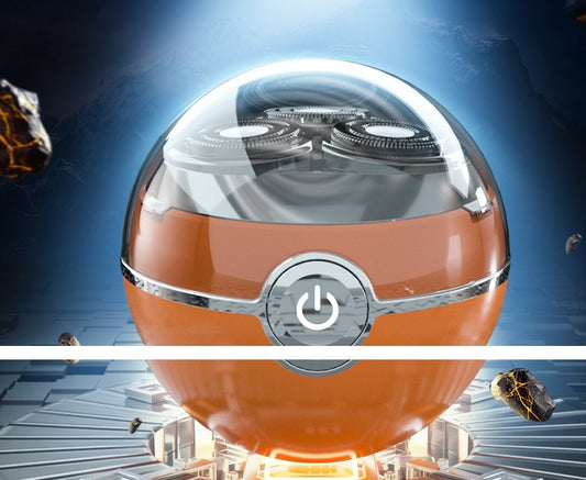 Spherical orange device with power symbol on a space-themed background