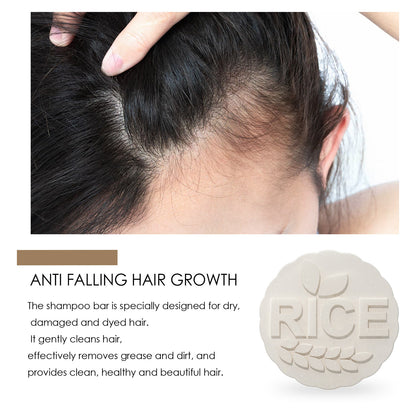 Shampoo bar for anti falling hair growth with text and close-up of hair.