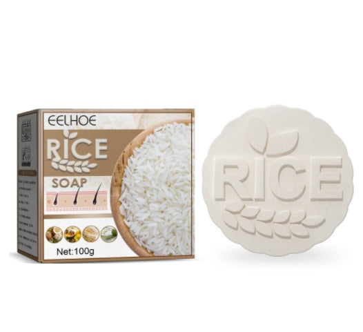 Rice soap with packaging on a white background