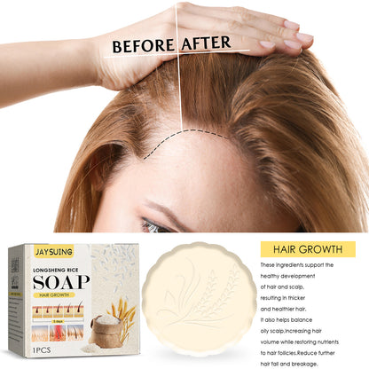 Before and after comparison of hair growth with a soap product for hair growth.
