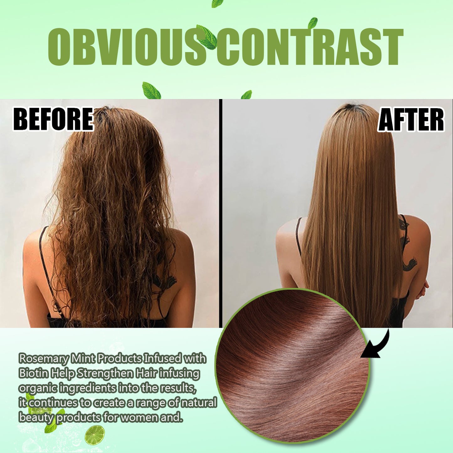 Before and after comparison of hair treatment with visible improvement in hair health.
