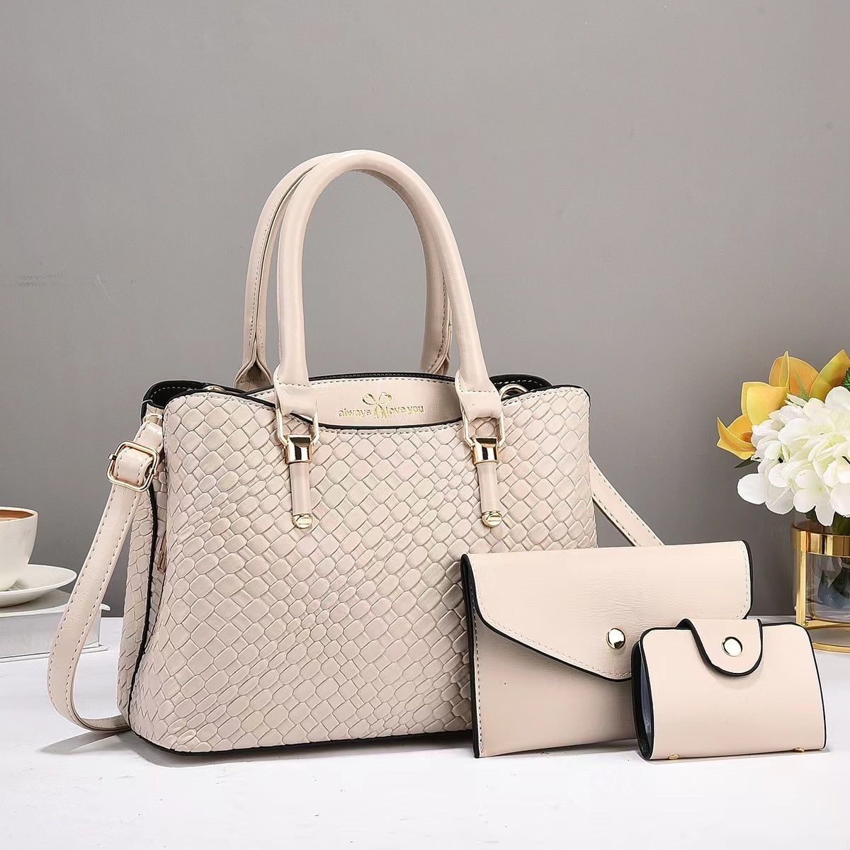 Woven Texture Three-piece Set Large Capacity One Shoulder Bag Woven Texture Three-piece Set Large Capa | Ectron Online