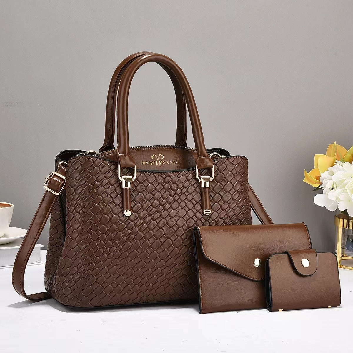 Woven Texture Three-piece Set Large Capacity One Shoulder Bag Woven Texture Three-piece Set Large Capa | Ectron Online