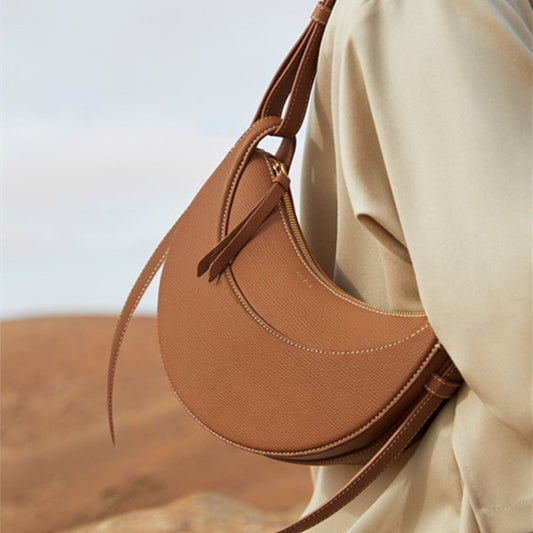 shoulder female litchi pattern crescent genuine leather bag