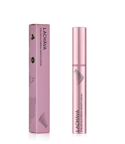 Lachava eyelash and eyebrow growth serum with packaging on a white background