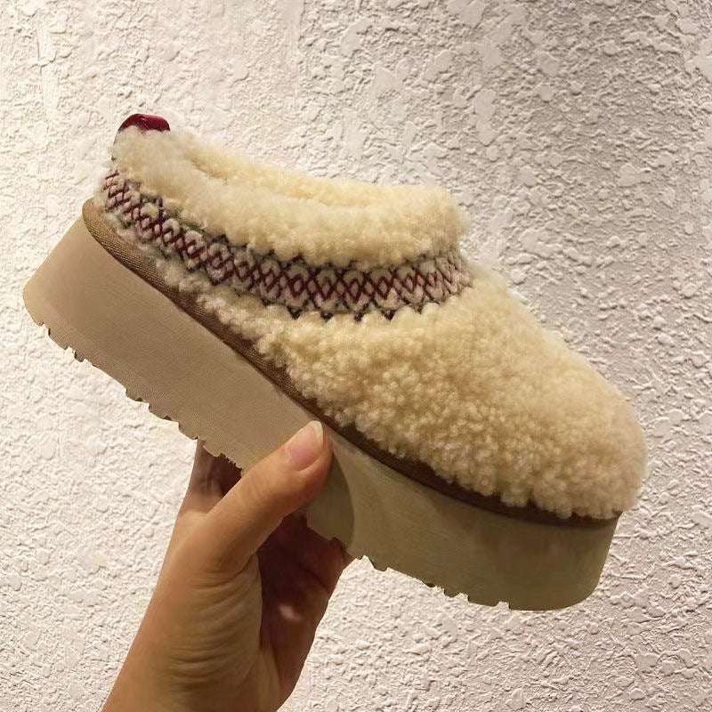 Thick Bottom Closed Toe Fluffy Slippers – Velvet Thermal Non-slip Thick Bottom Increased Closed Toe Fluffy | Ectron Online