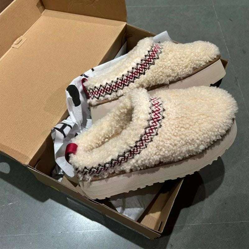 Thick Bottom Closed Toe Fluffy Slippers – Velvet Thermal Non-slip Thick Bottom Increased Closed Toe Fluffy | Ectron Online