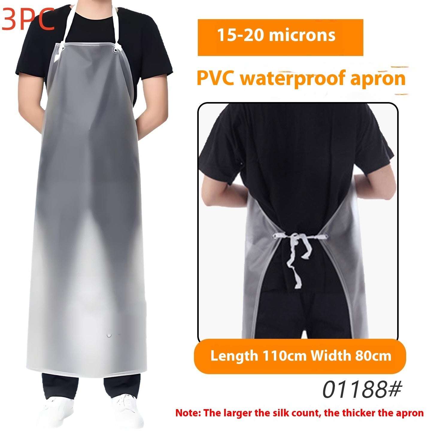 PVC waterproof apron with specifications on a white background