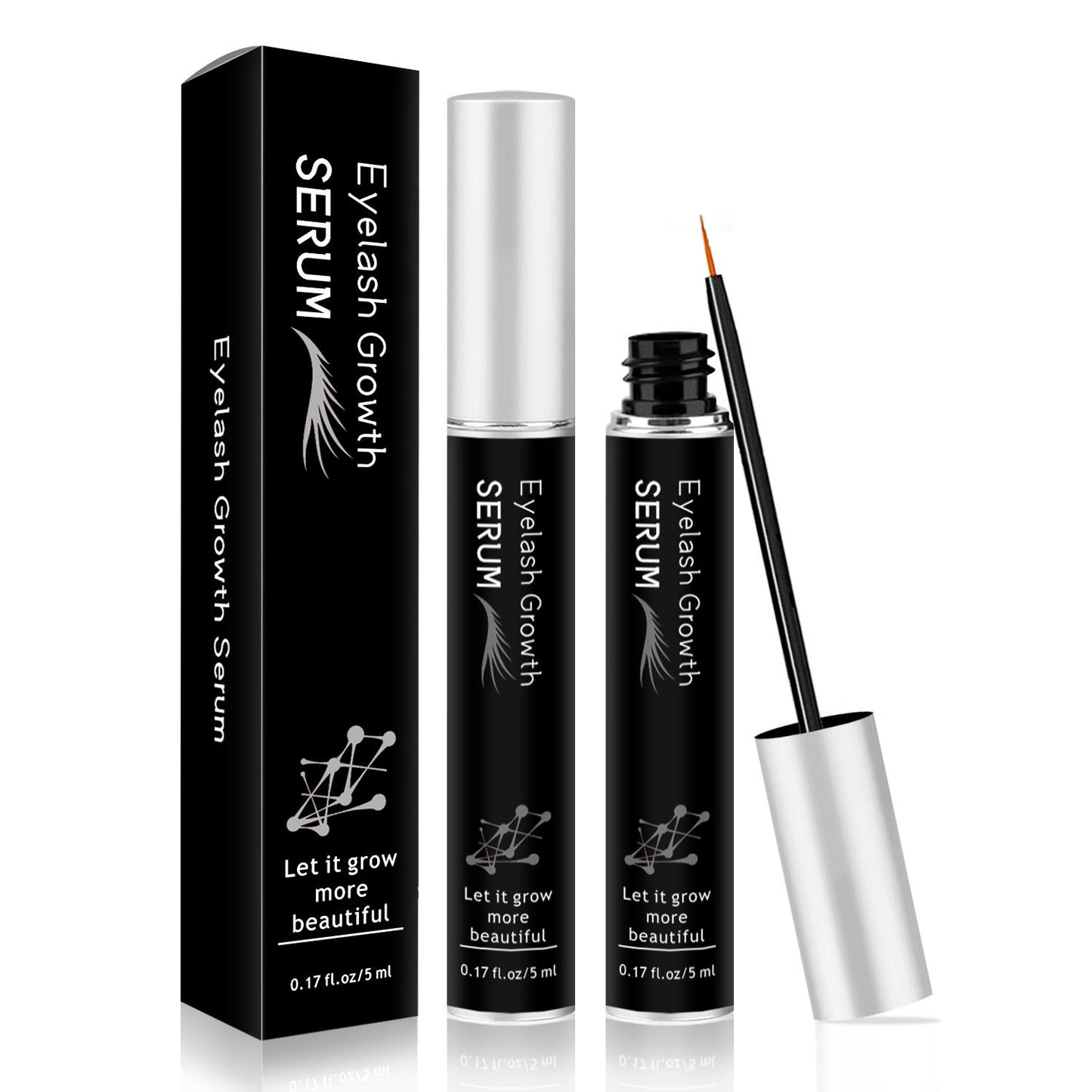 Eyelash growth serum with packaging on a white background