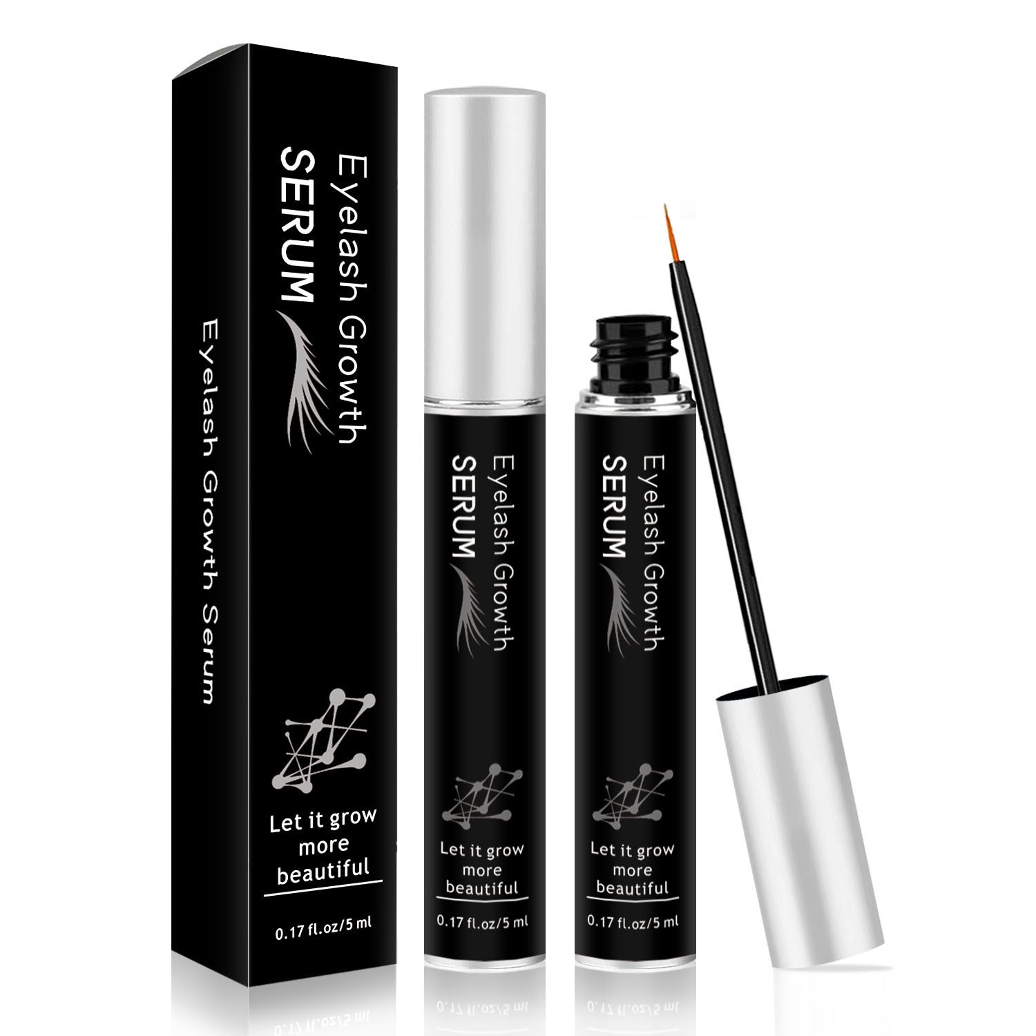 Eyelash growth serum with packaging on a white background