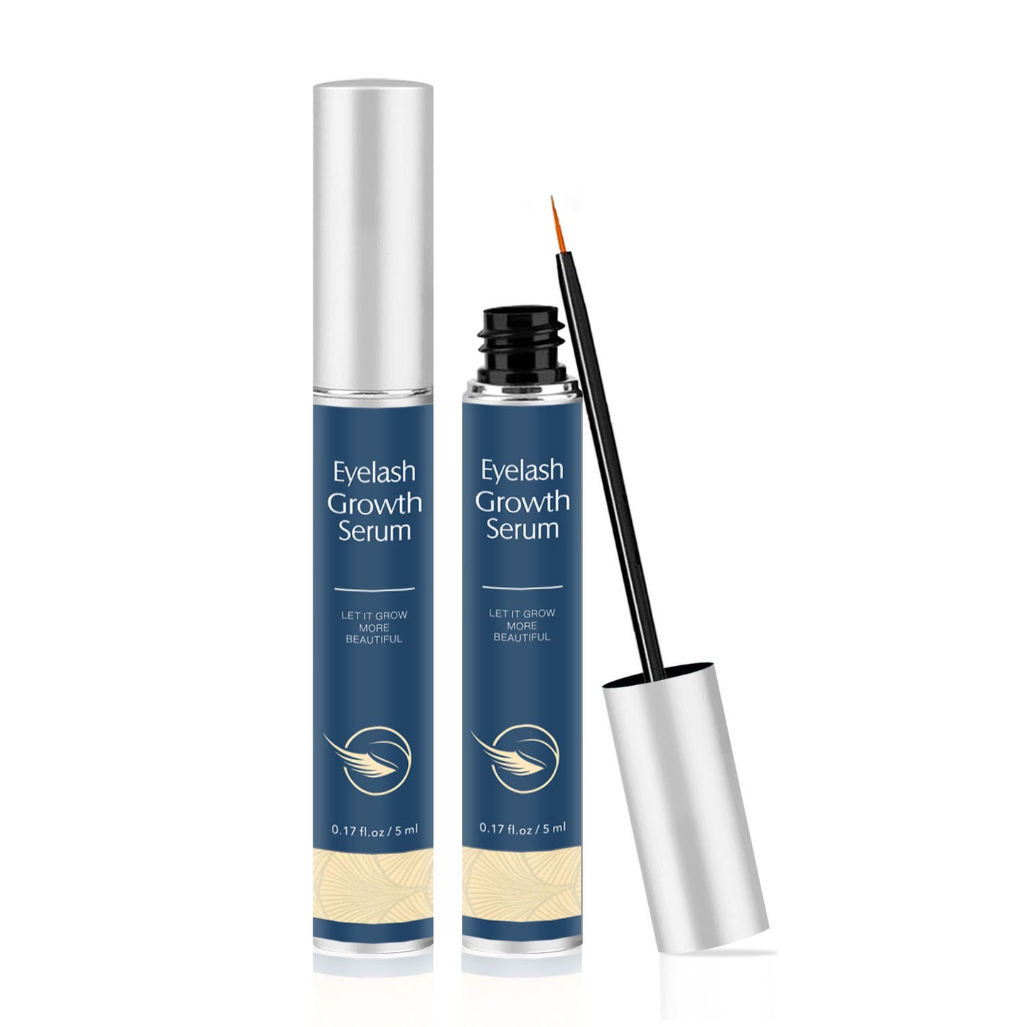 Eyelash growth serum with applicator on a white background