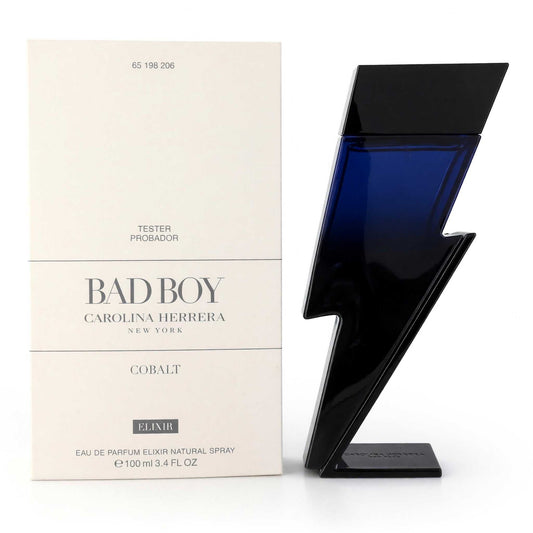Men's cobalt elixir EDP tester by Carolina Herrera, blue bottle with box