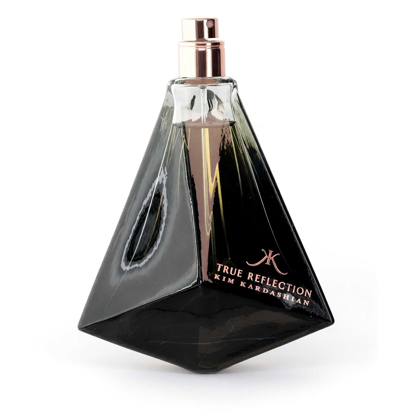 True Reflection by Kim Kardashian EDP tester, dark glass bottle with gold spray cap
