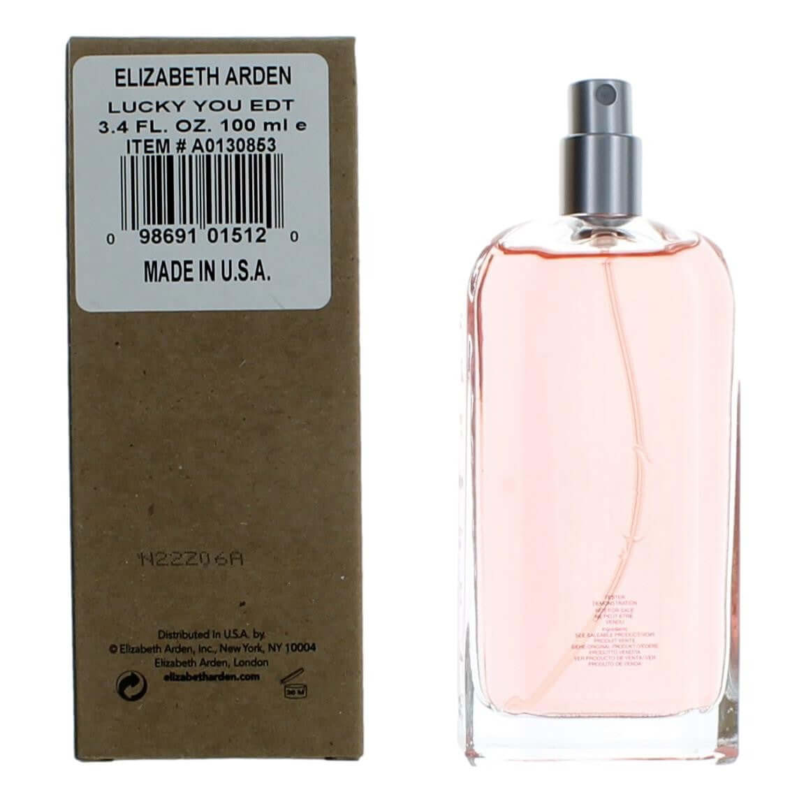 Lucky You EDT tester spray bottle with silver cap and clear bottle with pink liquid